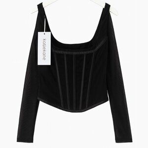 Katie Kane Black Mesh Corset Top – Long Sleeve Off-Shoulder
